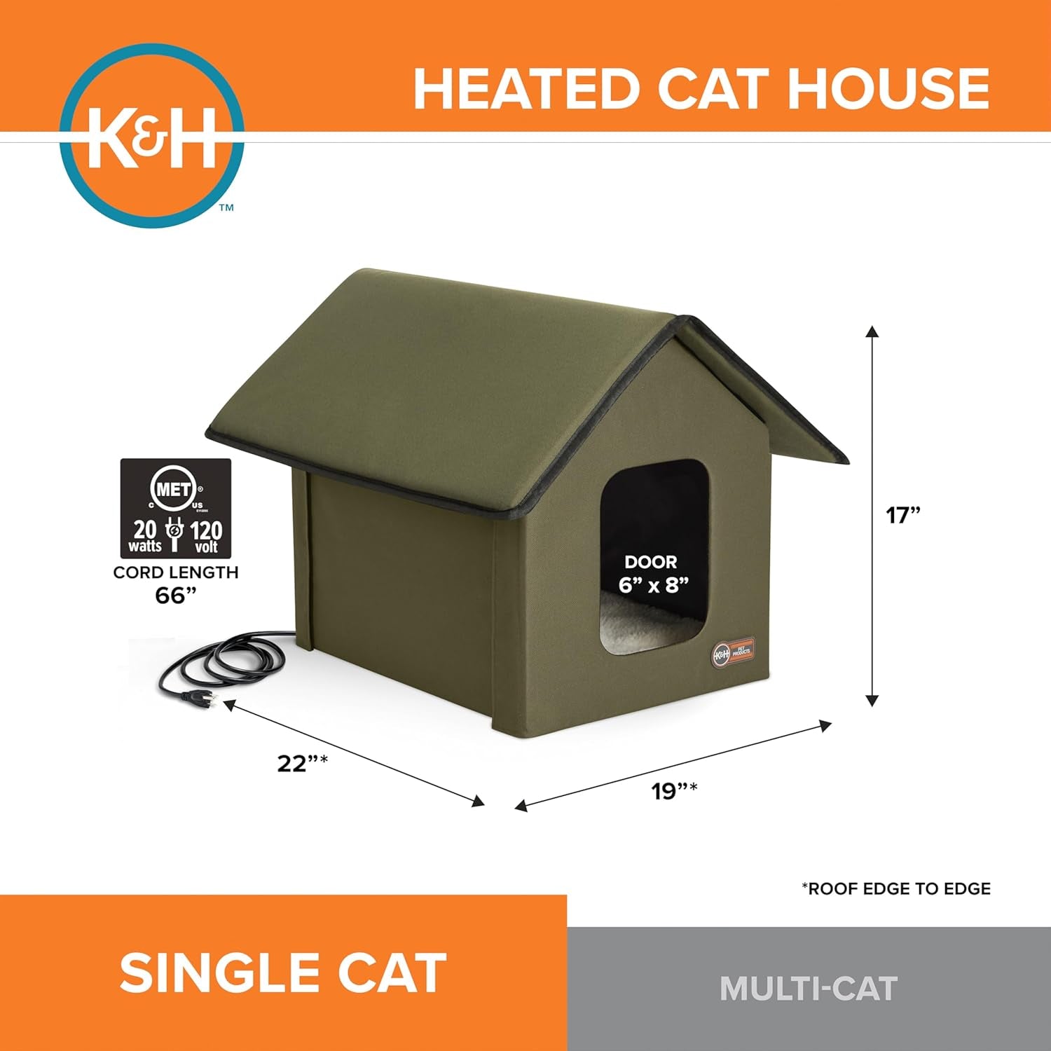 Original Outdoor Heated Kitty House Cat Shelter 19 X 22 X 17 Inches - Heated or Unheated